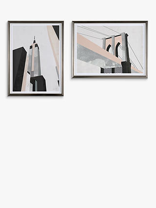 Green Lili - Brooklyn Bridge & Empire State Building New York Framed Prints, Set of 2, 30 x 40cm, Grey/Multi