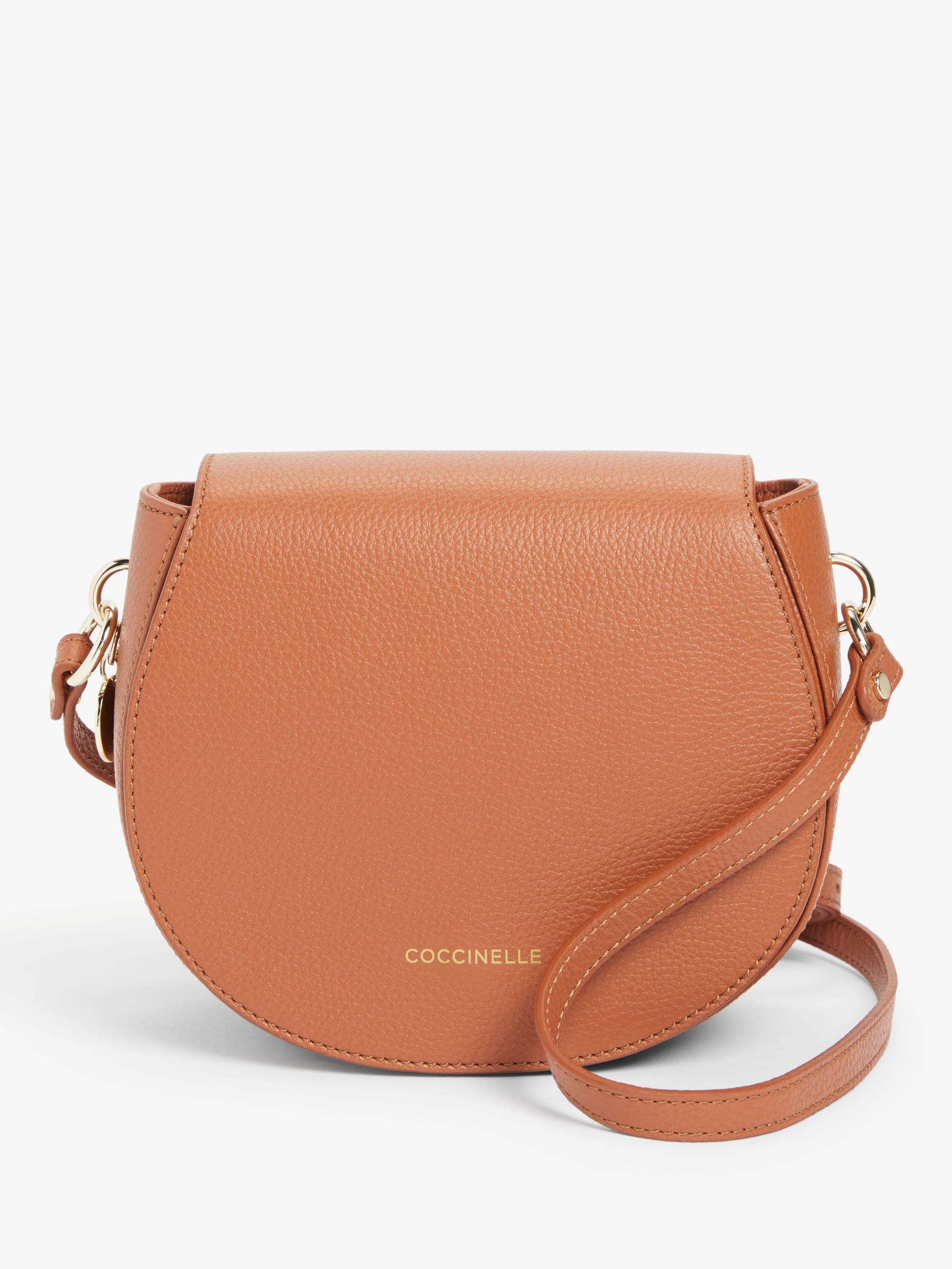 Coccinelle Alpha Leather Round Cross Body Bag, Tan at John Lewis & Partners