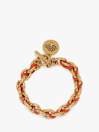 Mulberry Medium Medallion Leather Chain Bracelet, Coral/Gold