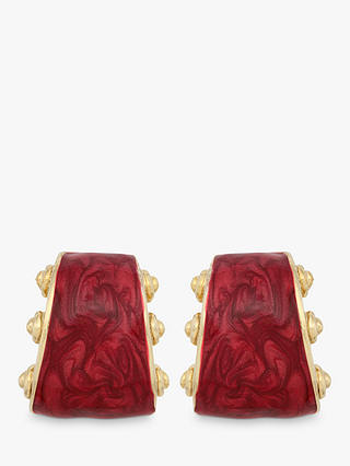 Eclectica Vintage 1980s Gold Plated Swirl Enamel Geometric Clip-On Stud Earrings, Red