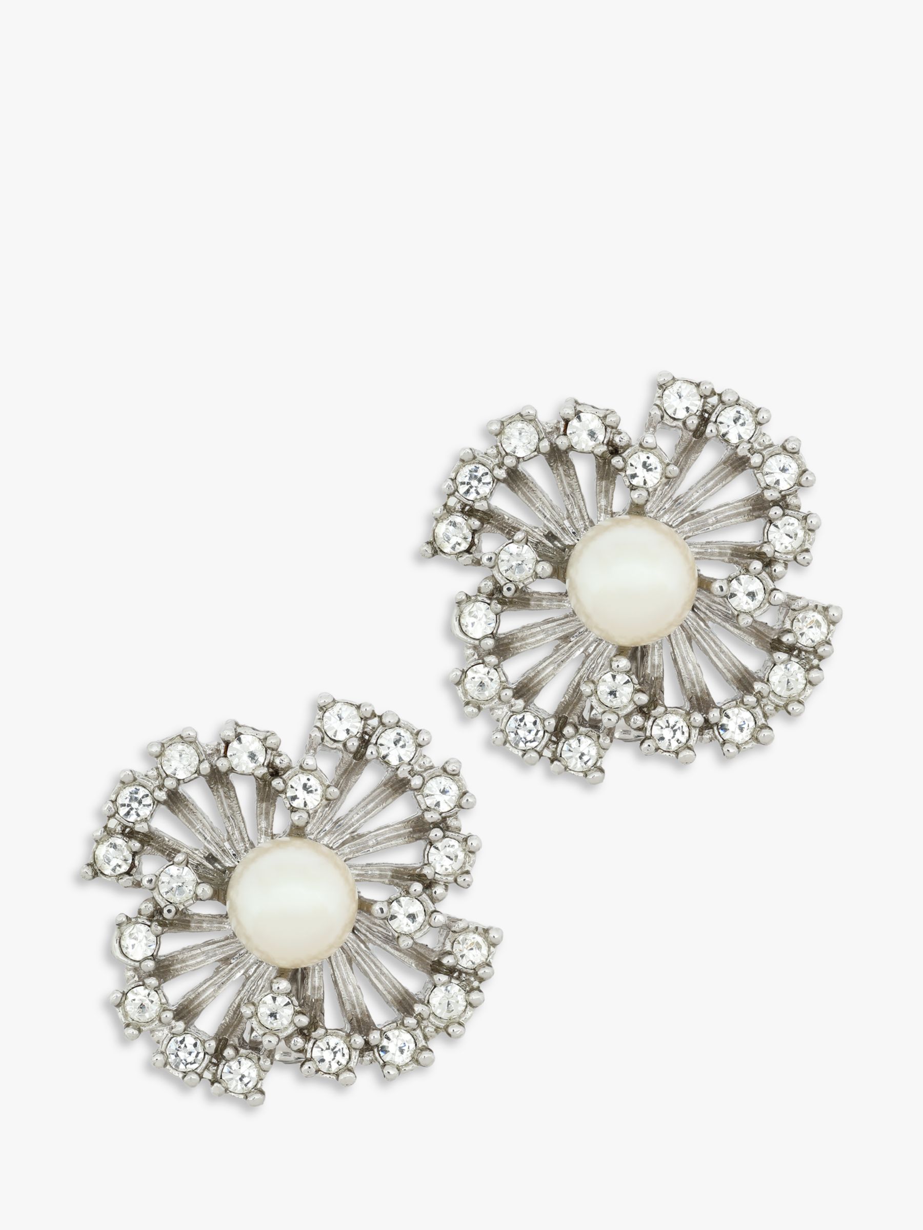 Eclectica Vintage Chrome Plated Swarovski Crystal and Faux Pearl Flower ...
