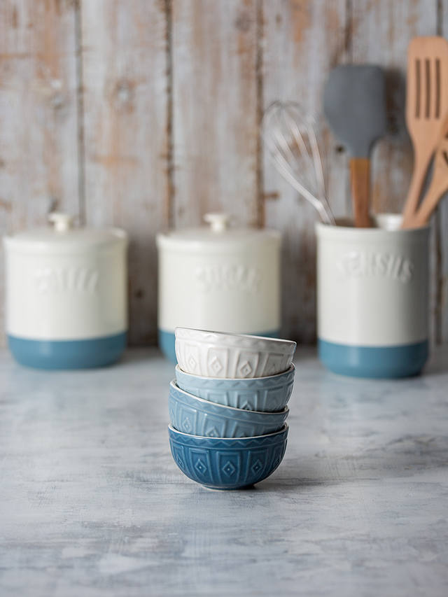 Mason Cash Ceramic Prep Bowls, Set of 4, White/Cornflour Blue