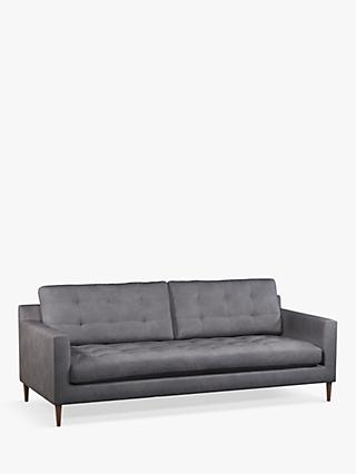 Draper Range, John Lewis Draper Large 3 Seater Leather Sofa, Dark Leg, Soft Touch Grey