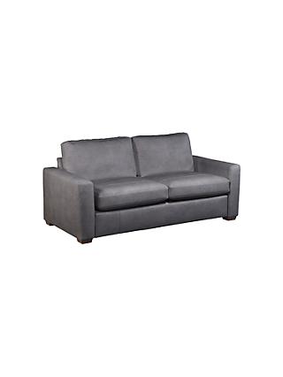 Oliver Range, John Lewis Oliver Large 3 Seater Leather Sofa, Dark Leg, Soft Touch Grey