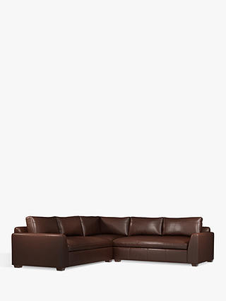 John Lewis Tortona 5+ Seater Leather Corner Sofa, Dark Leg