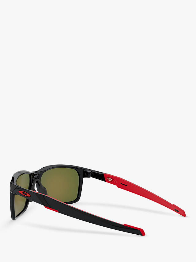 Oakley OO9460 Men's Portal X Prizm Polarised Square Sunglasses, Polished Black/Mirror Orange