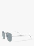 Ray-Ban RB3857 Frank Unisex Polarised Square Sunglasses, Silver/Light Blue