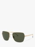 Emporio Armani AR6105 Men's Polarised Square Sunglasses, Pale Gold/Dark Green