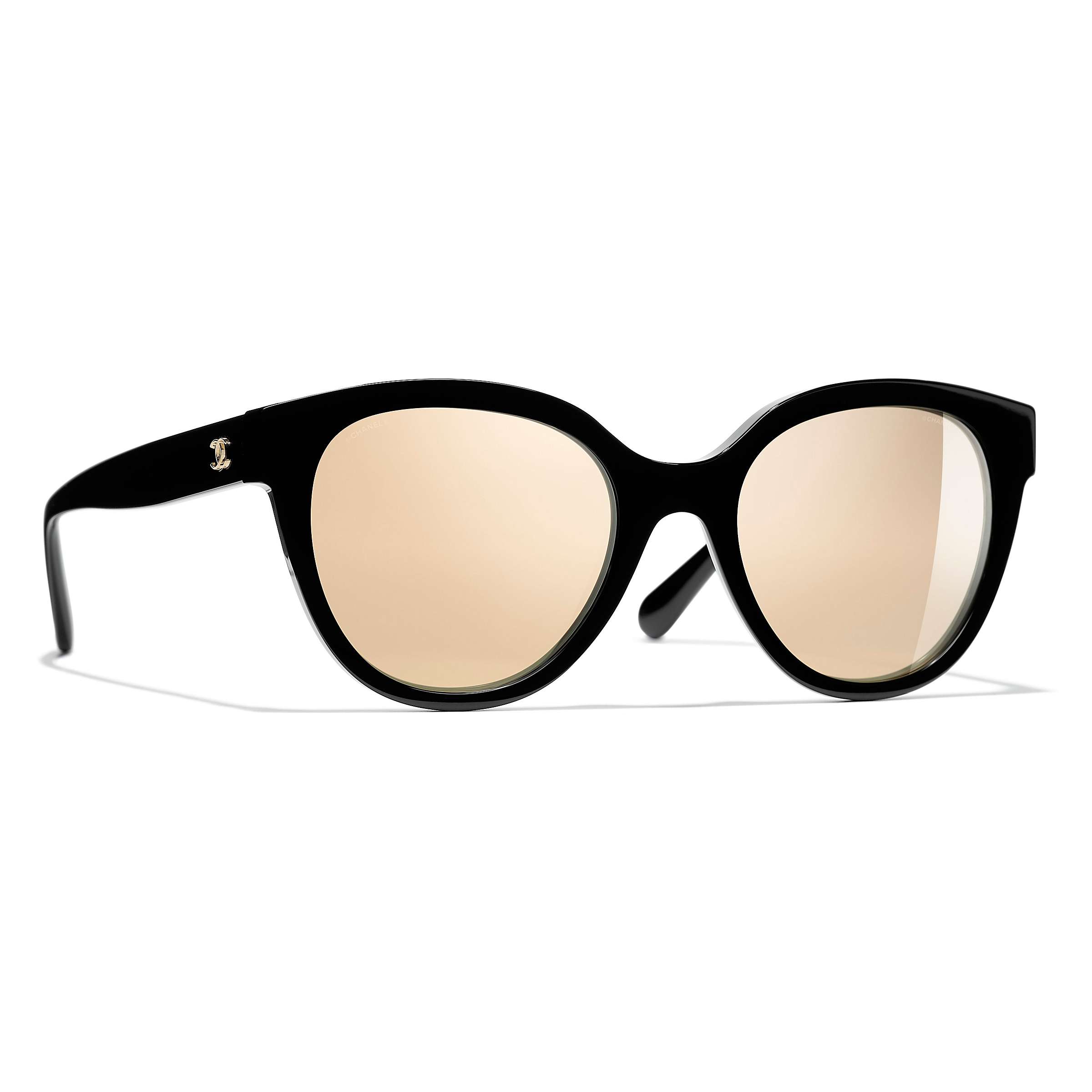 Buy CHANEL Oval Sunglasses CH5414 Black/Beige Online at johnlewis.com