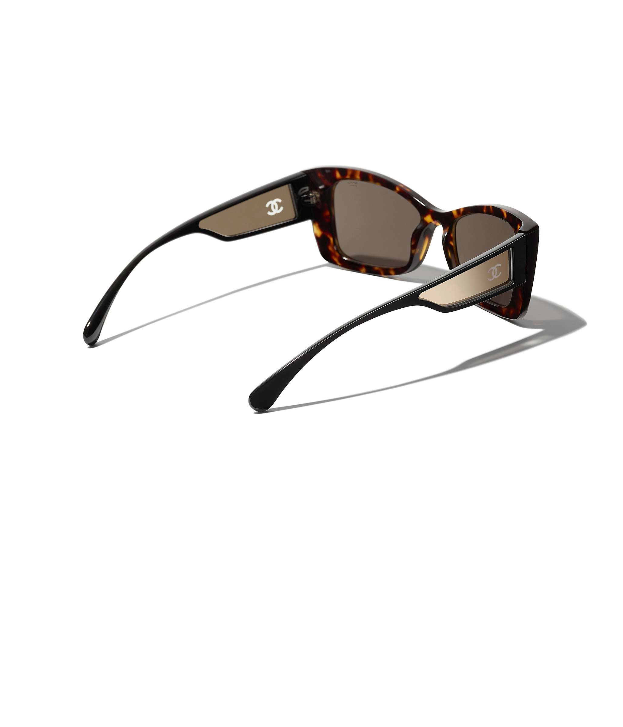 CHANEL Polarised Rectangular Sunglasses CH5430 Dark Havana at John Lewis &  Partners