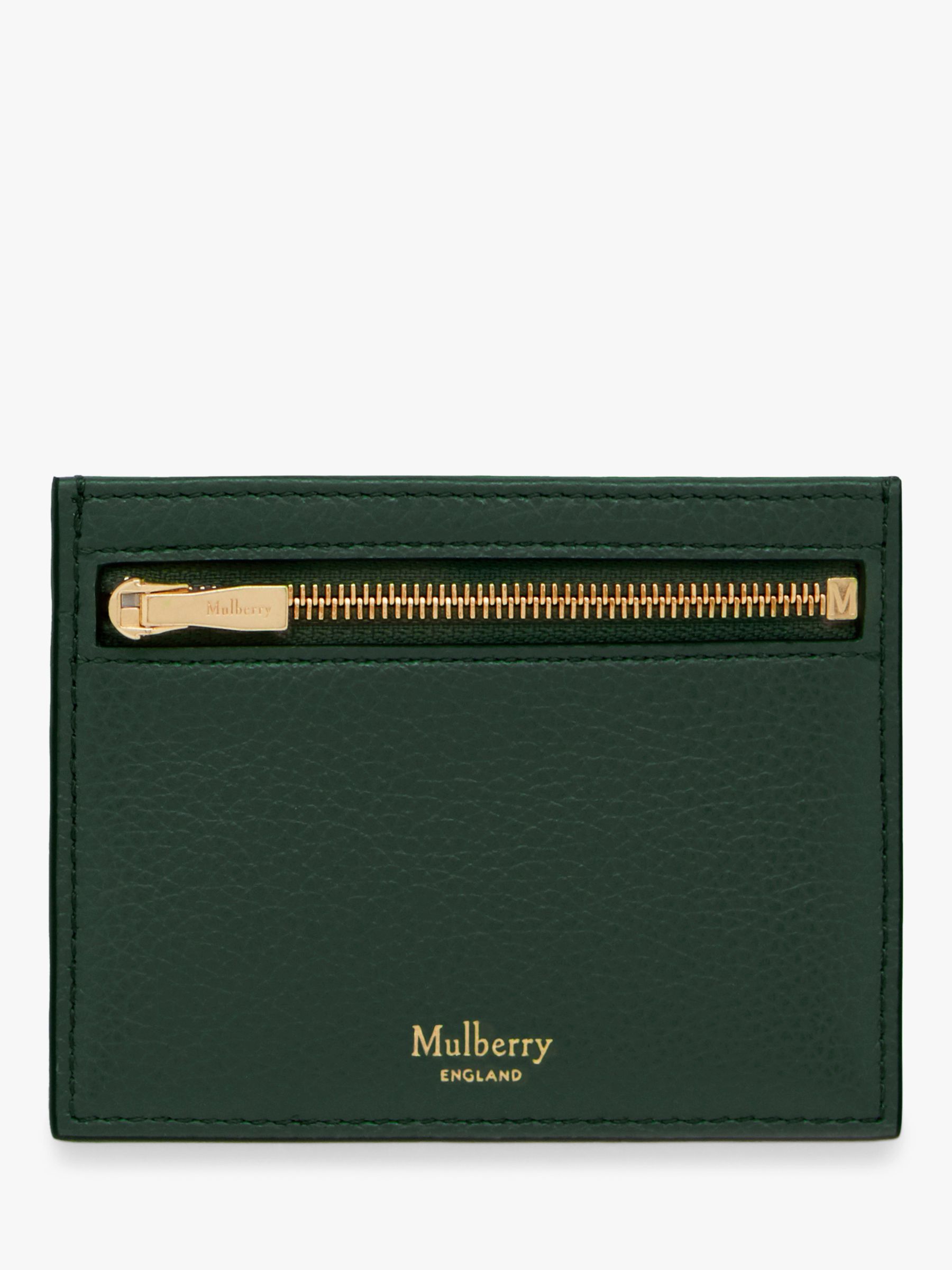 Mulberry Small Classic Grain Leather Zipped Credit Card Slip, Mulberry Green  at John Lewis & Partners