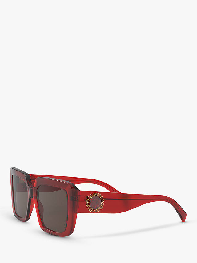 Versace VE4384B Women's Square Sunglasses, Transparent Red/Grey