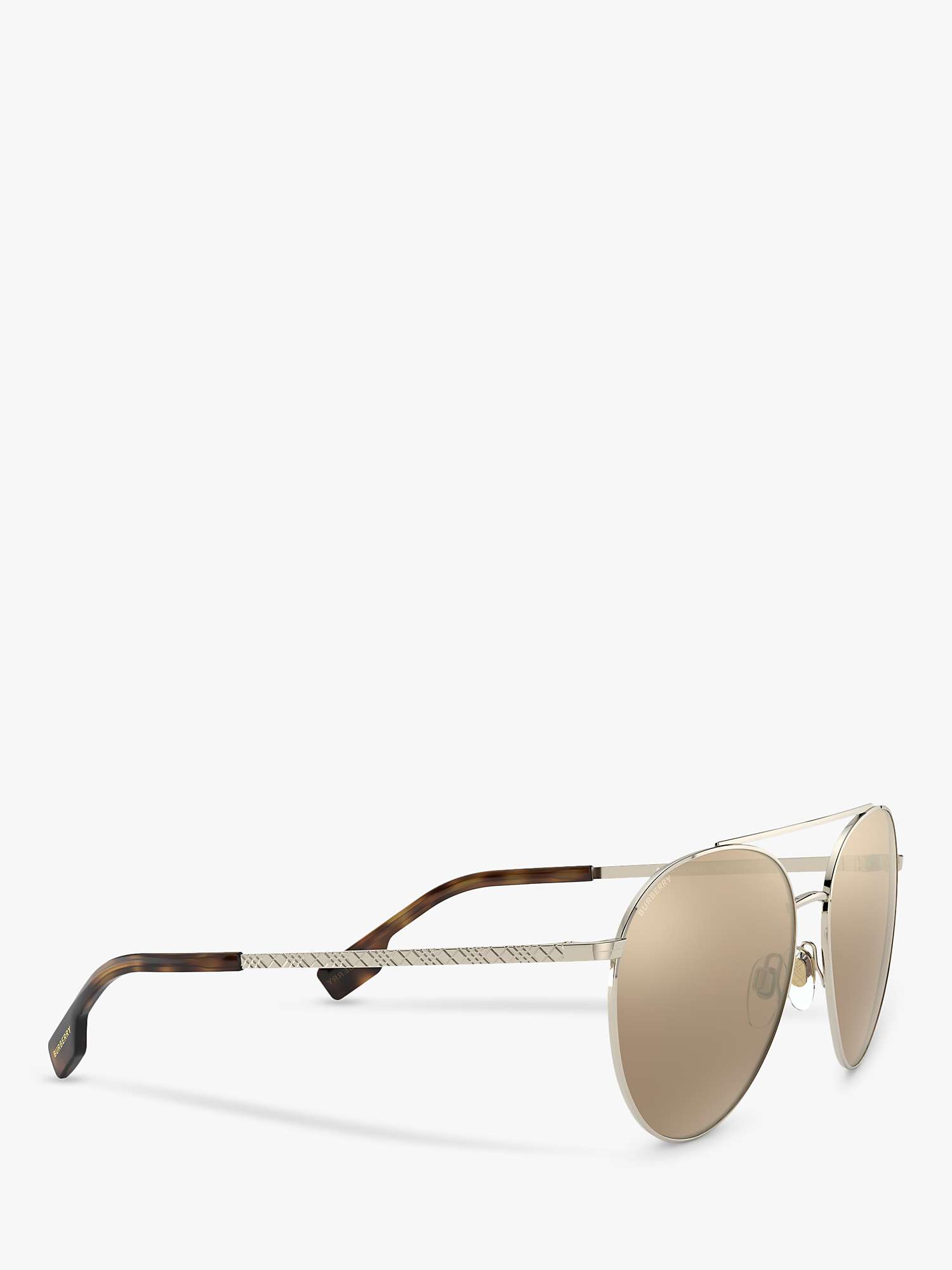 Burberry Be3115 Women S Polarised Aviator Sunglasses Pale Gold Mirror Brown At John Lewis Partners