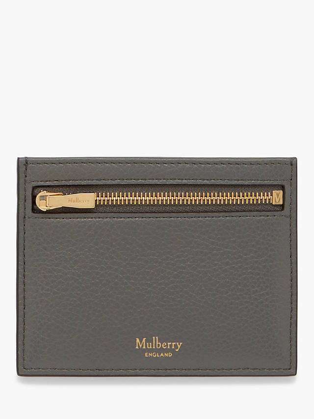 Mulberry Small Classic Grain Leather Zipped Credit Card Slip, Charcoal