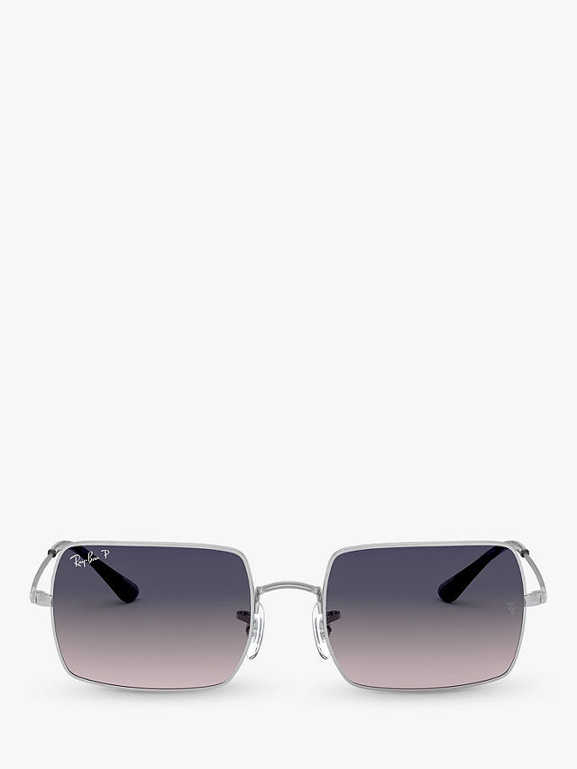 Ray-Ban RB1969 Unisex Polarised Rectangular Sunglasses, Silver/Blue Gradient