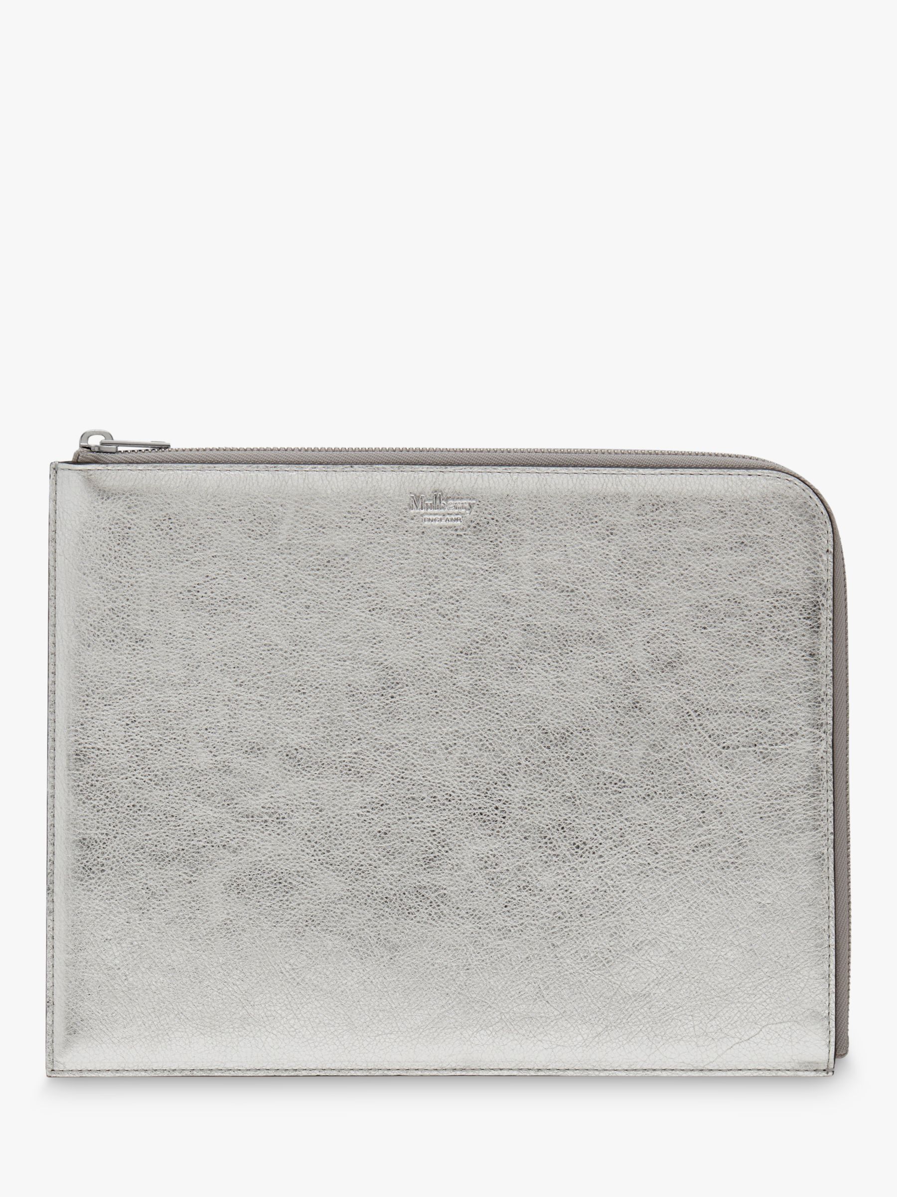 Mulberry Metallic Buffalo Leather Tech Pouch, Silver at John Lewis ...