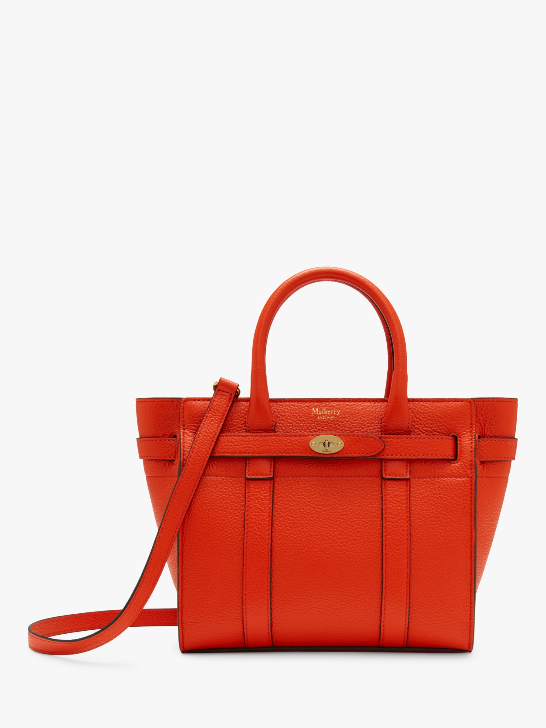 Mulberry Mini Bayswater Zipped Classic Grain Leather Tote Bag, Coral at John Lewis & Partners