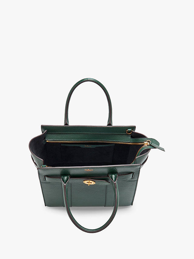 Mulberry Small Bayswater Zipped Classic Grain Leather Tote Bag, Mulberry Green