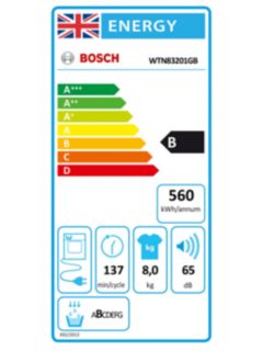 Bosch Series 4 WTN83201GB Freestanding Condenser Tumble Dryer, 8kg Load, B Energy Rating, White