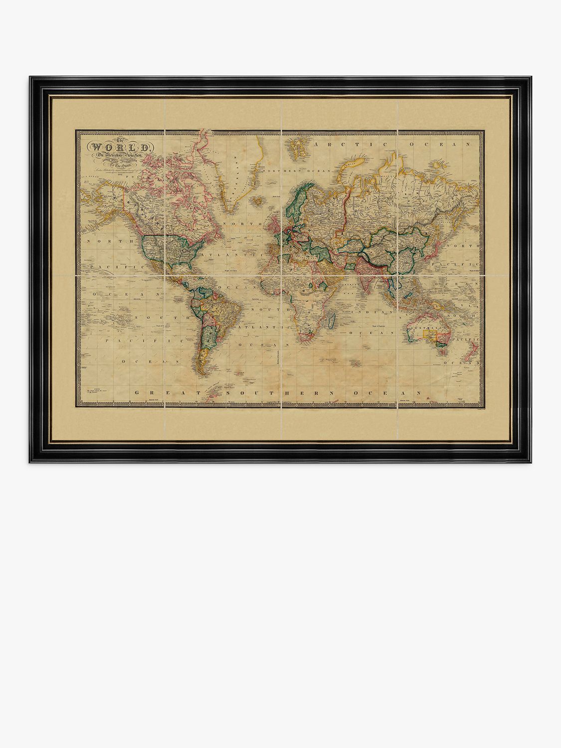 Where Can I Buy Maps Old Folding Maps - Map Of The World 1861 Vintage Framed Print & Mount, 65.5  X 92Cm