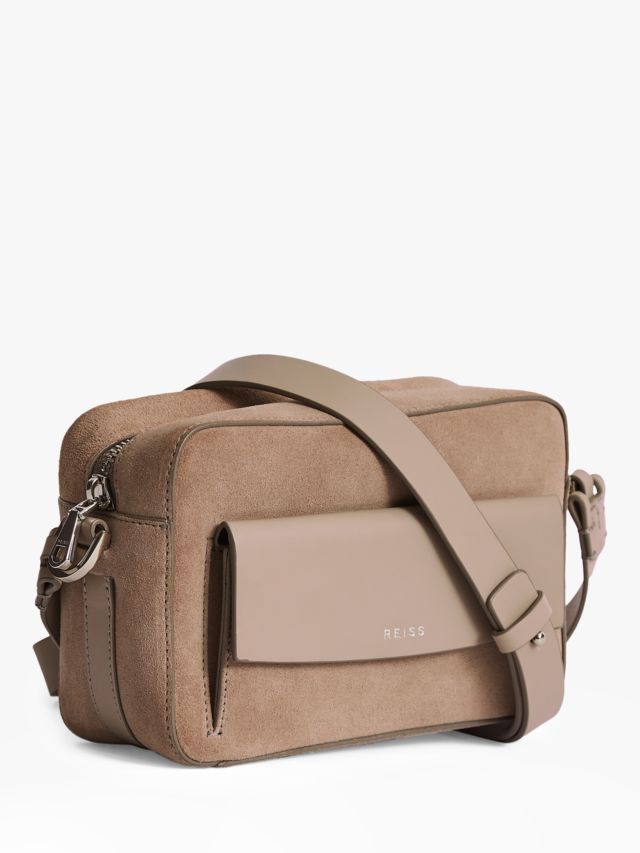 Reiss Archie Leather Shoulder Bag Mushroom