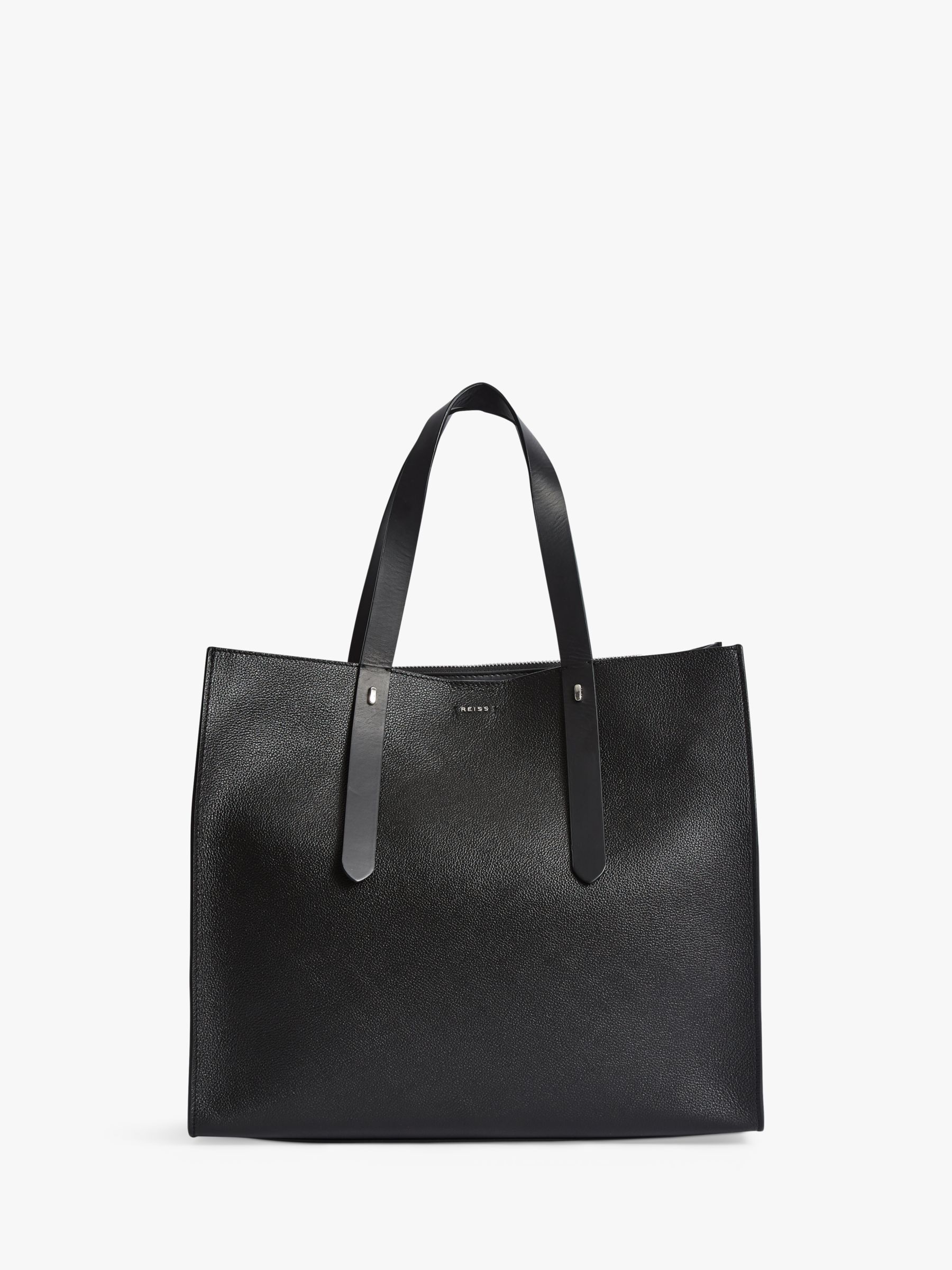 Reiss Swaby Leather Tote Bag, Black at John Lewis & Partners
