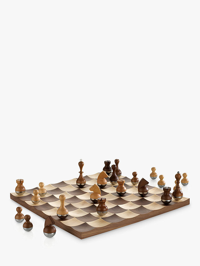 Umbra Wobble Wood Chess Set, Brown