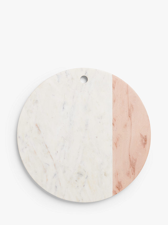 John Lewis Round Marble Serving Platter 35cm, White/Pink