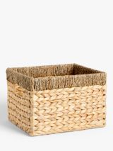 John Lewis Bamboo Rim Open Storage Basket, H25 x W38 x D26cm, Sage