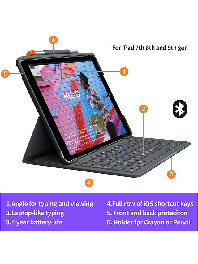 Logitech Slim Folio Bluetooth Keyboard for iPad 7th Gen, Graphite