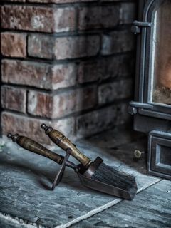 Ivyline Fireplace Shovel & Brush Tidy Set, Natural/Antique Copper