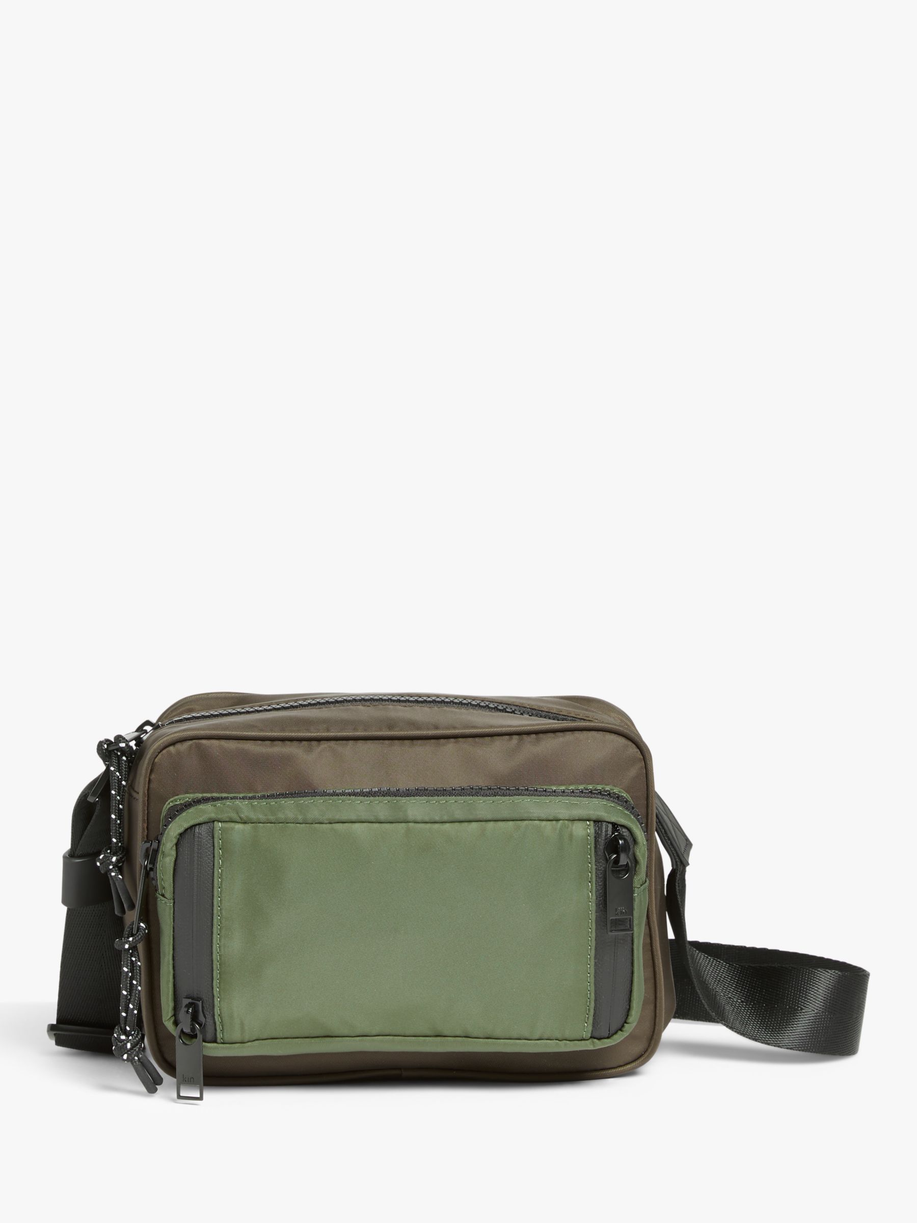 Kin Compact Multi-Pocket Cross Body Bag, Khaki/Dark Khaki at John Lewis ...