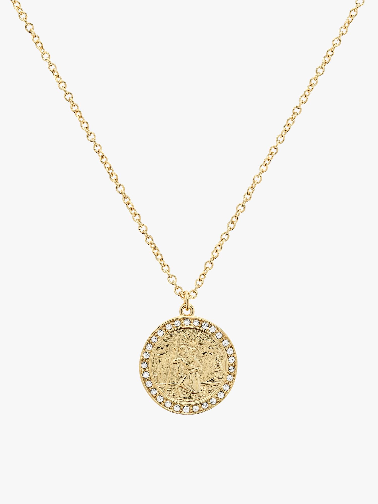 Melissa Odabash Swarovski Crystal St Christopher Round Pendant Necklace, Gold