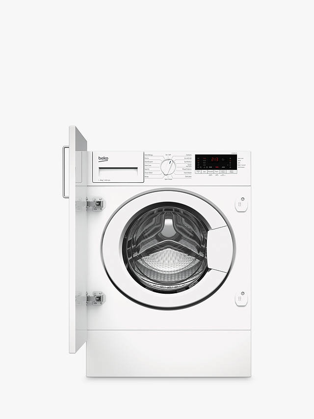 Buy Beko WTIK84111F Integrated Washing Machine, 8kg Load, 1400rpm Spin, White Online at johnlewis.com