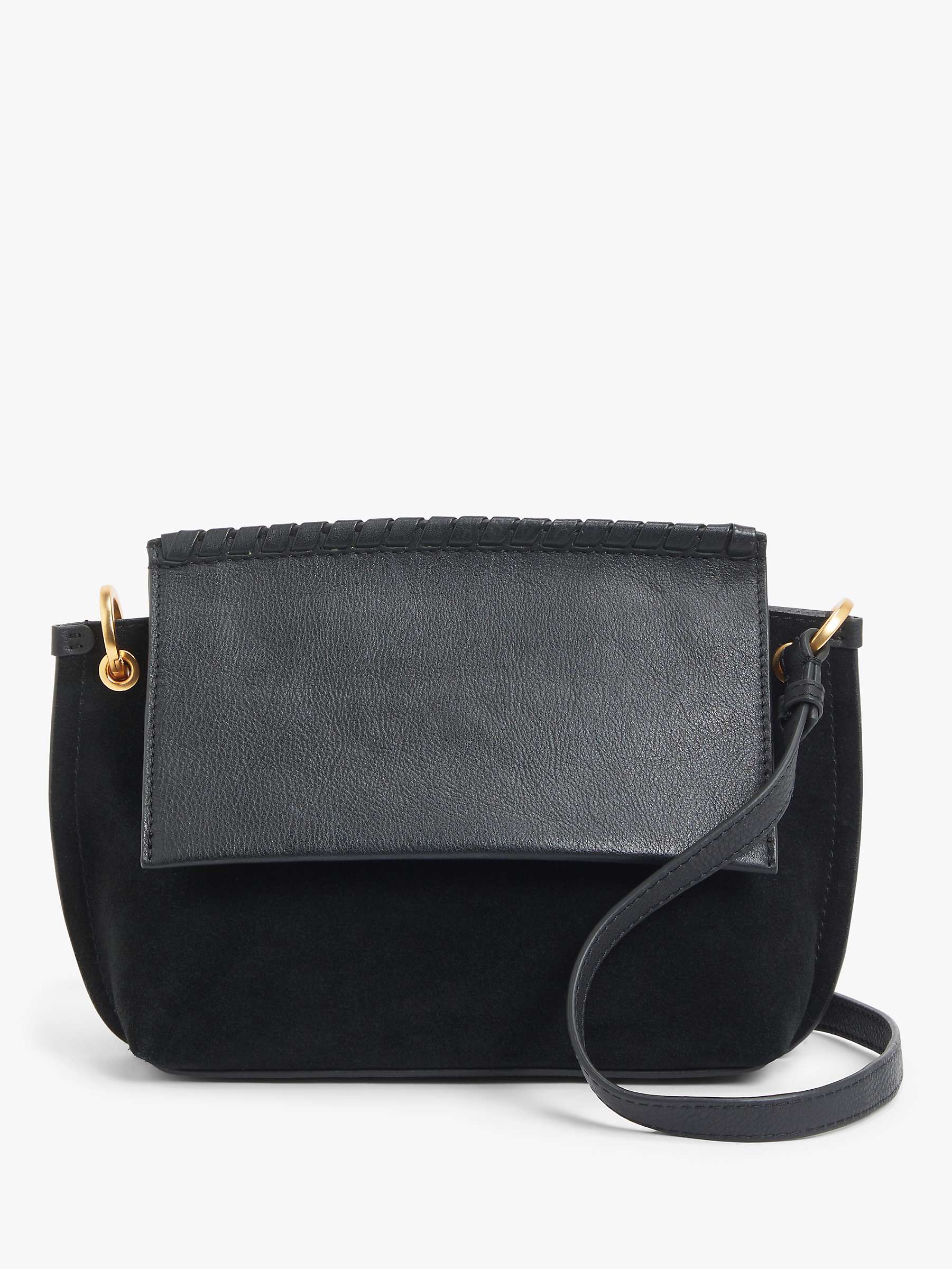 AND/OR Leather & Suede Flap Cross Body Bag, Black at John Lewis & Partners