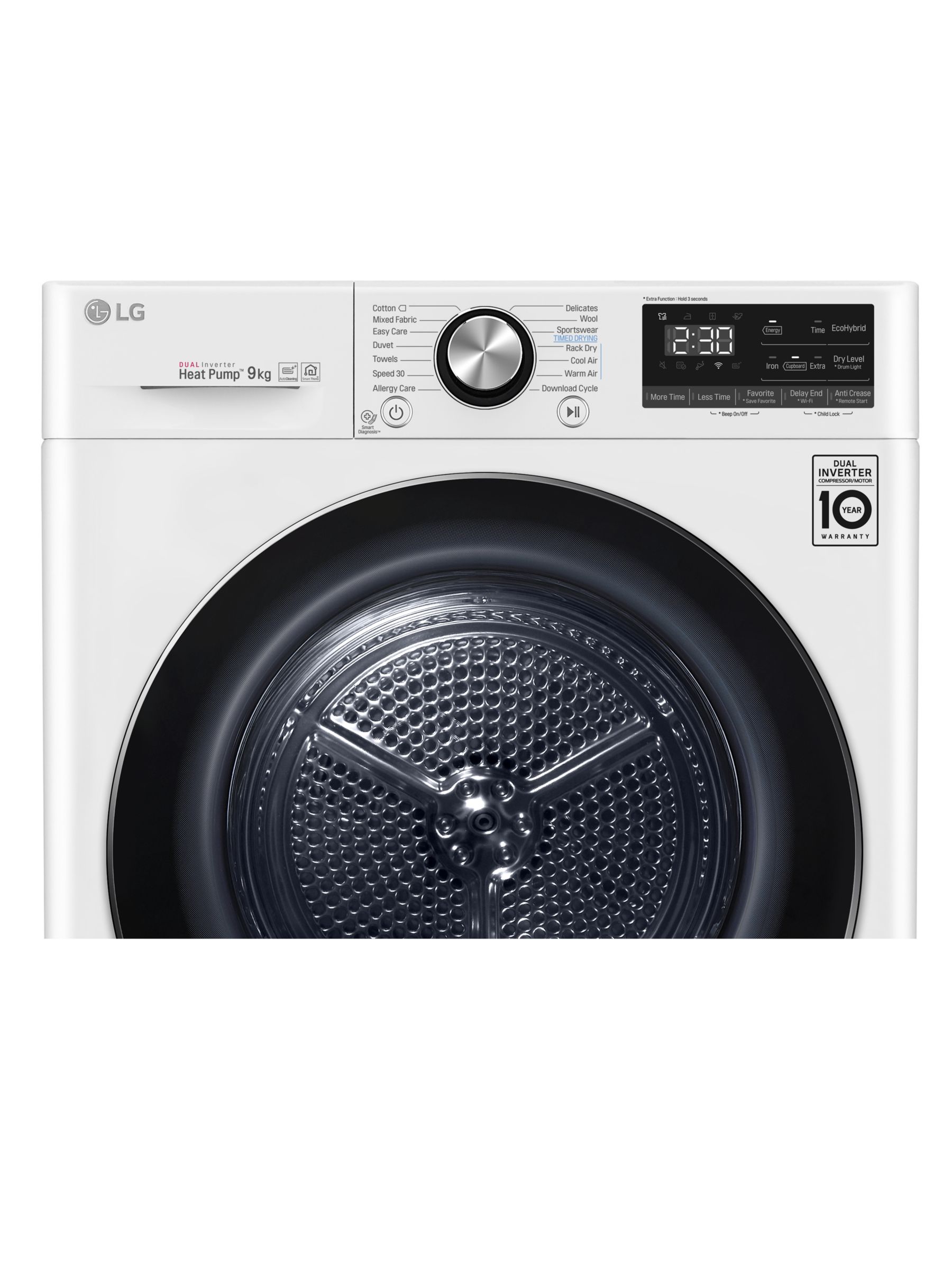 LG Eco Hybrid™ V900 FDV909W Tumble Dryer, 9kg Load, A+++ Energy Rating