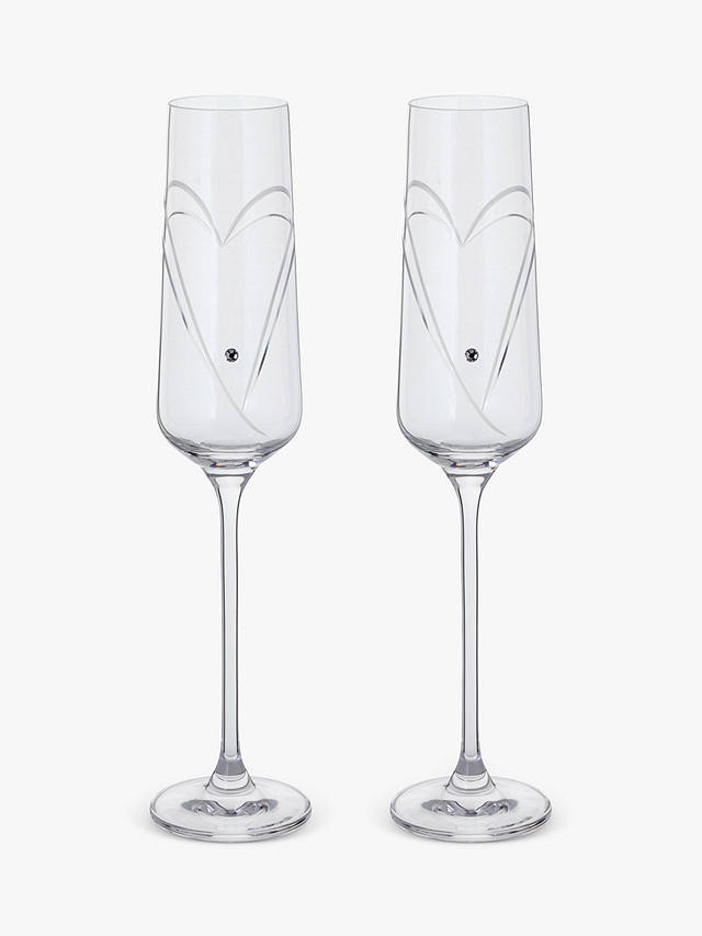 Dartington Crystal Romance Hearts Champagne Flutes, Set of 2, 150ml, Clear