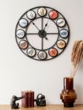 Libra Skeleton Round Colour Roman Numerals Wall Clock, 68cm, Black/Multi