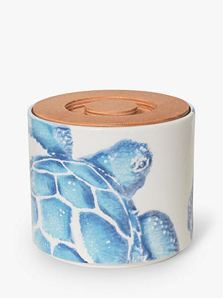 BlissHome Creatures Turtle Ceramic Storage Jar & Beech Wood Lid, 1L, Blue