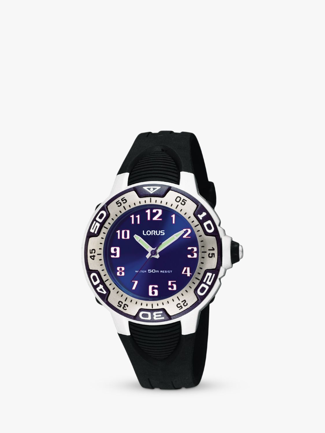 Lorus RG235GX9 Children's Lumibrite Hands Rubber Strap Watch, Black/Blue