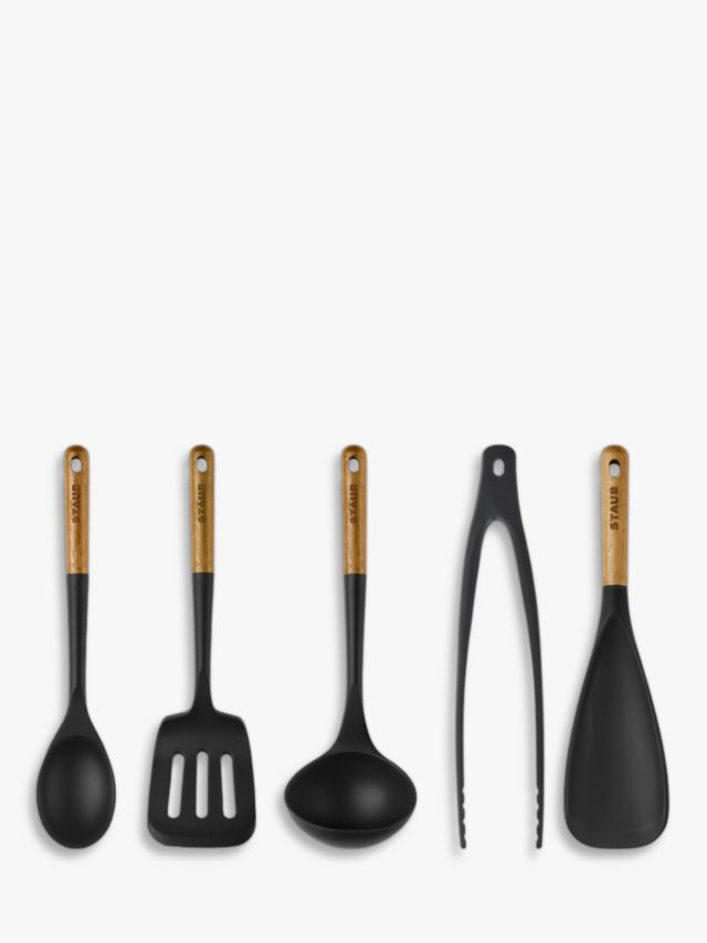 Silicone Spatula set of 2 with wooden handle and stunning pattern (Black)