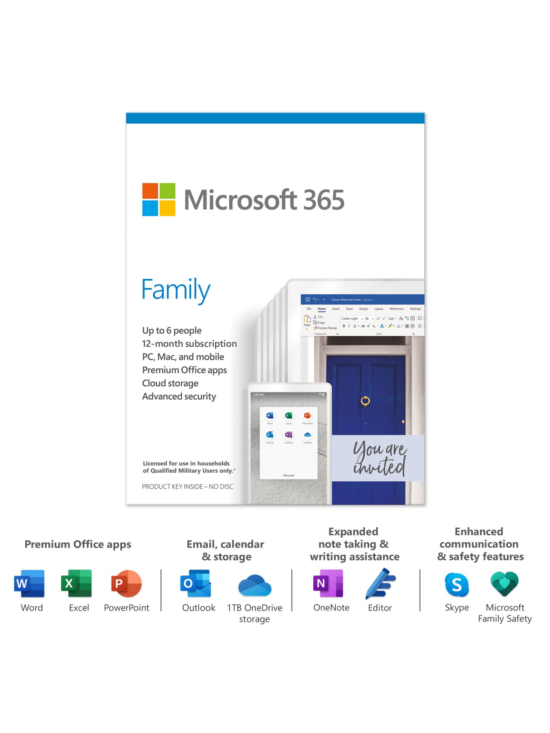 Microsoft 365 Family, Office Software for up to 6 people, PC/Mac ...