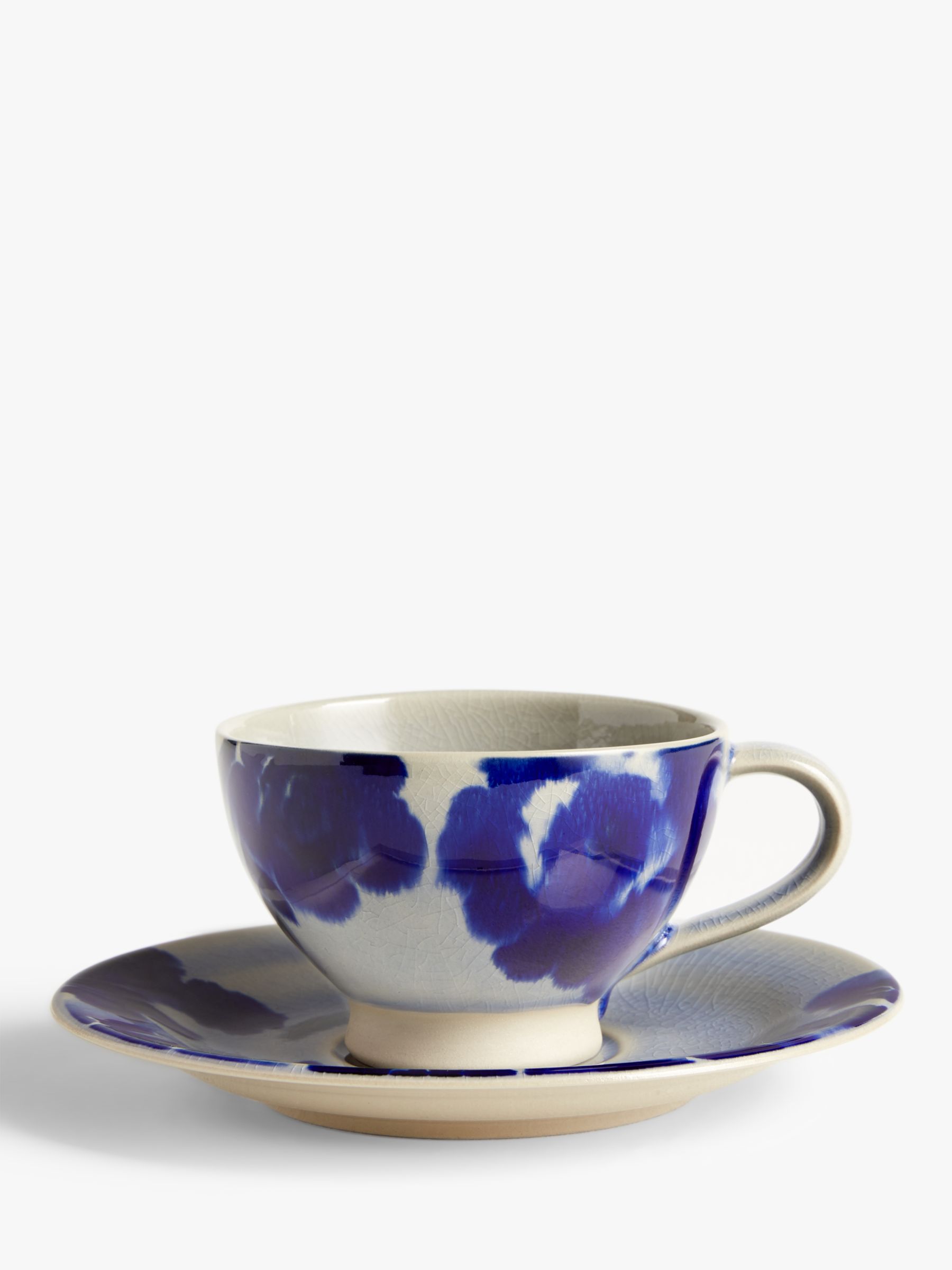 John Lewis & Partners Heritage Glaze Floral Cup & Saucer, 250ml, Blue