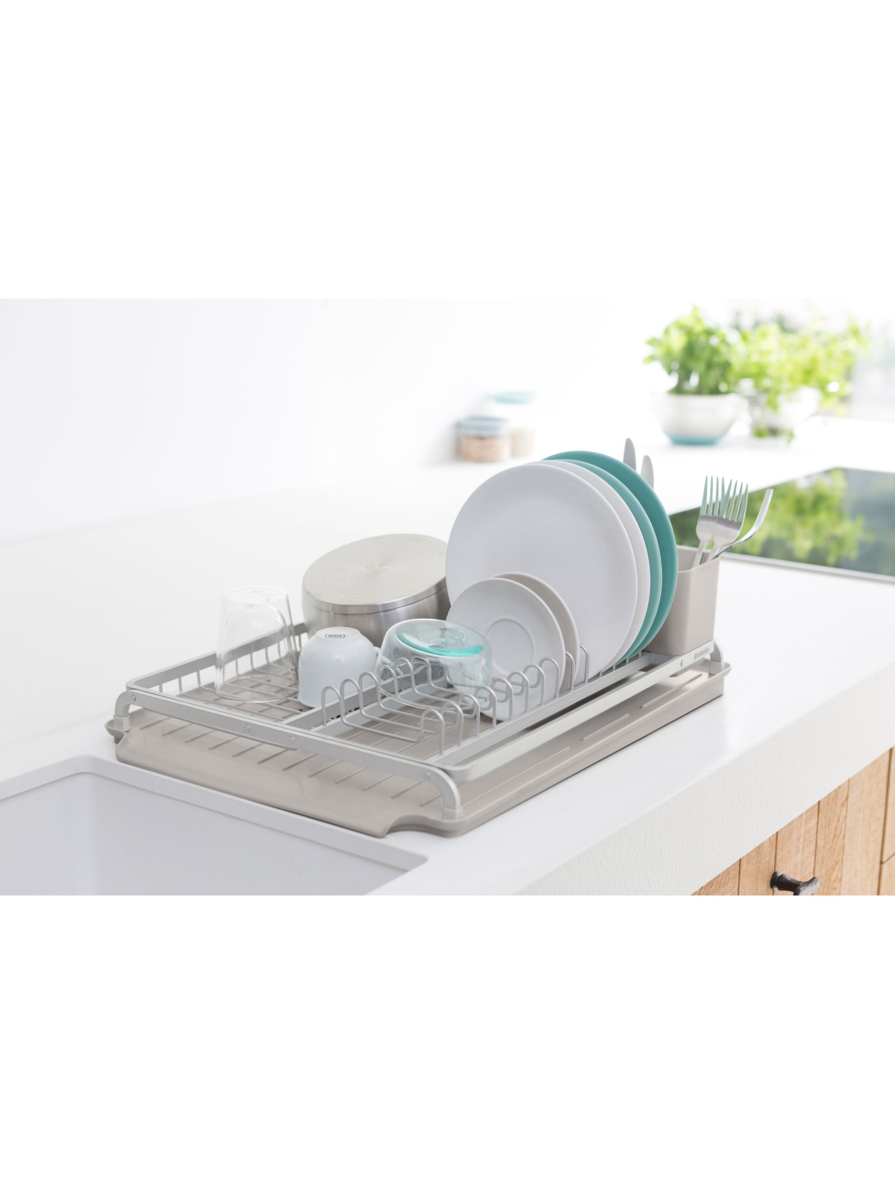 MR.Siga Dish Drying Rack for Kitchen Counter, Compact Dish Drainer with  Drainboard, Utensil Holder and Cup Rack, Grey