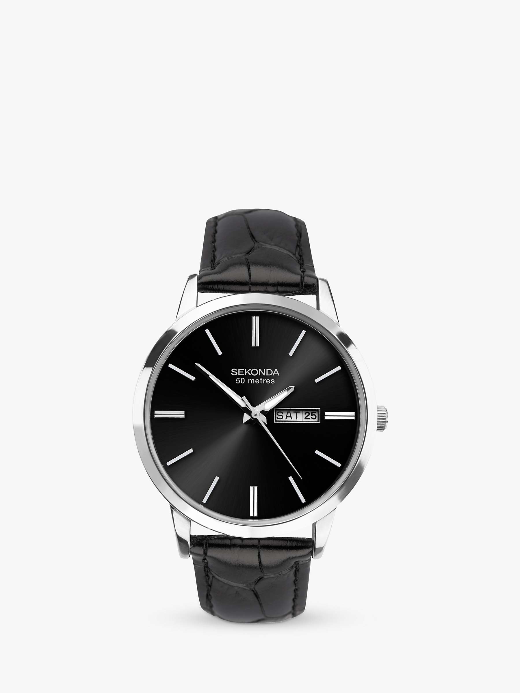 Buy Sekonda 1705.27 Men's Day Date Leather Strap Watch, Black Online at johnlewis.com