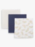 John Lewis & Partners Large Baby Leaf Muslin Cloths, Gift Pack of 3, White