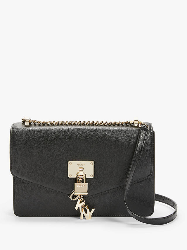 DKNY Elissa Large Leather Shoulder Bag, Black/Gold