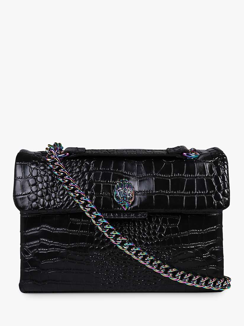 Buy Kurt Geiger London Kensington Croc Leather Shoulder Bag, Black Online at johnlewis.com
