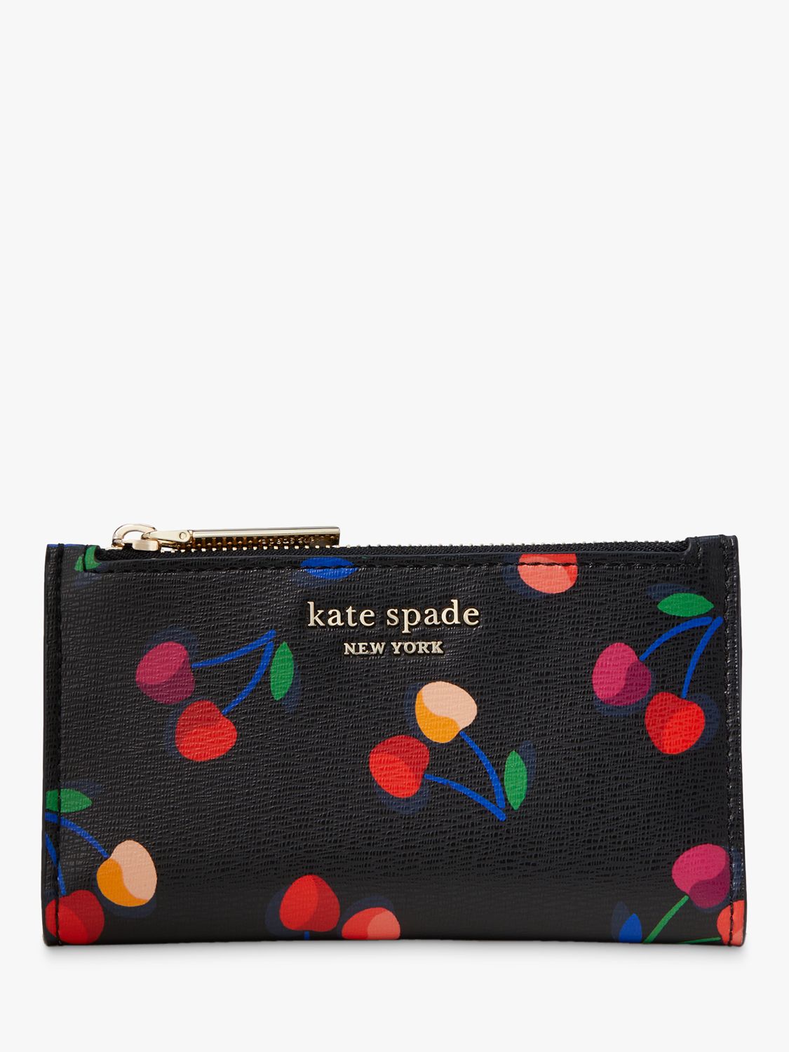 kate spade new york Cherries Small Slim Leather Bi-Fold Purse, Black