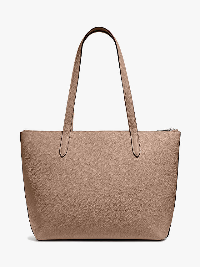 Coach Taylor Leather Zip Top Tote Bag, Taupe at John Lewis & Partners